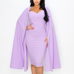 Elegant Lavendar A-Line Dress with Dolman Batwing Sleeves